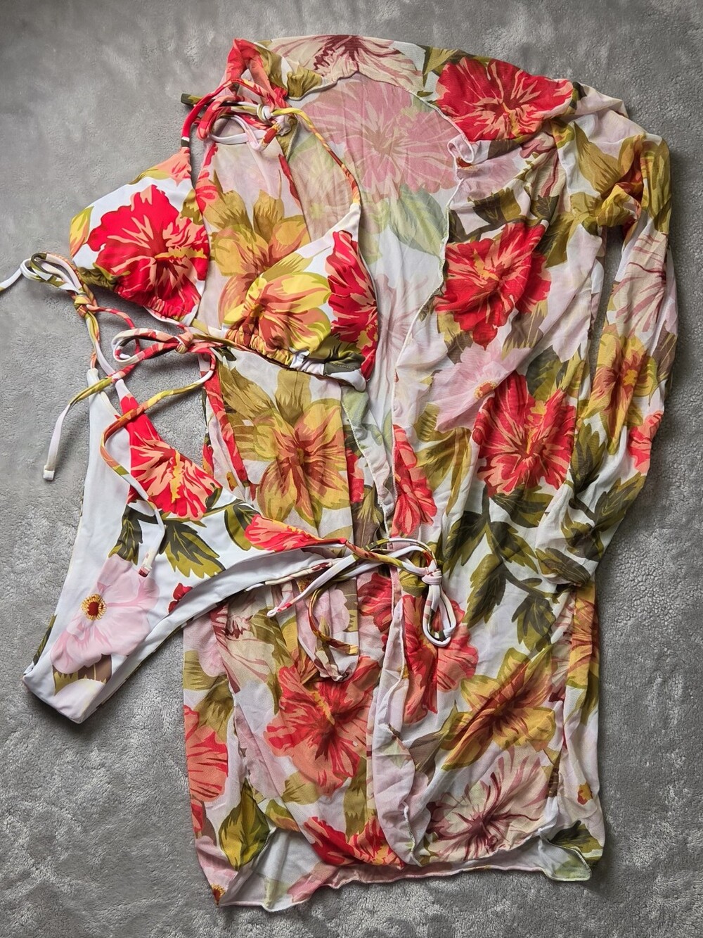 SHEIN Floral Tie-Side Bikini Set in Red, Pink, Yellow